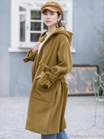 WOOL MOSSAフード付 トッパーロングコート/マスタード