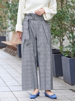 チェックタックDカンベルトワイドパンツ/L/グレー柄