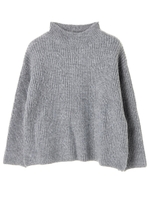 ハイネック畦ケーブルニットプルオーバー/杢グレー
