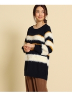 ボーダー×シャギーMIXニット/ネイビー×ホワイト×イエロー(393)