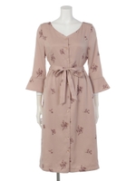 フラワー刺繍ロングワンピース/ピンク