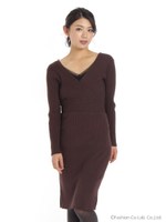 カシュクールリブニットワンピース/ダークブラウン