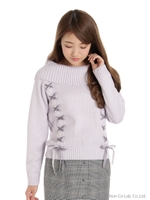 ザックリニットケーブルベロアレースアップ/ピンク