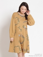 リースブーケプリント裏毛ワンピース/マスタード