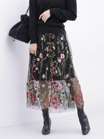 刺繍チュールラップスカート/ブラック