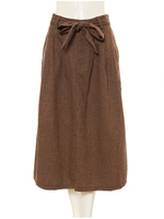 ヘリンボーン柄ウエストリボンスカート/グレー