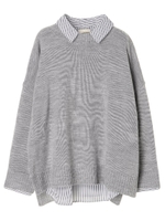 ・SET2点 スキッパーシャツ+ニットプルオーバー/杢グレー