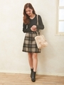 ベルト付シャギーチェック台形/スカート/ベージュ/クロ