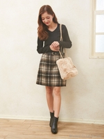 ベルト付シャギーチェック台形/スカート/ベージュ/クロ