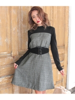 【chille anap】ベルト付グレンチェックドッキングワンピース/GRY