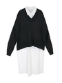 ニット&シャツワンピアンサンブル/ホワイト×ブラック