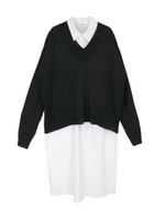 ニット&シャツワンピアンサンブル/ホワイト×ブラック