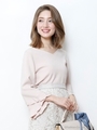 バックチェーン袖フレアニット/モカピンク