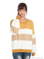 配色ファートップス/マスタード