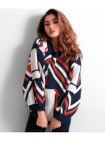 【Latina】配色幾何学柄ニットトップス/ブラウン(015)