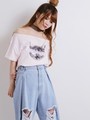 WEGO/アニマルフェイスオフショルTシャツ