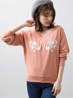 WEGO/刺繍Vネックオフショルプルオーバー