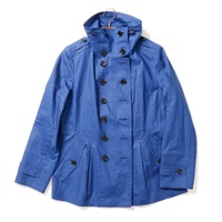 【新品】 チンウォーマー装飾ダブルブレストミニタリースプリングコート 44 バーバリーロンドン 65157 BURBERRY LONDON ブルー レディース