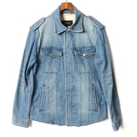 エポーレット付ウォッシュド加工デニムジャケット M バーバリーブラックレーベル br01001309 BURBERRY BLACK LABEL ブルー メンズ