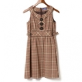 サイドベルト千鳥格子ノースリーブワンピース 38 バーバリーブルーレーベル 74013 BURBERRY BLUE LABEL ブラウン レディース