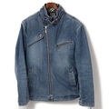 チェック切替ウォッシュド加工デニムライダースジャケット L バーバリーブラックレーベル 74091 BURBERRY BLACK LABEL ブルー メンズ