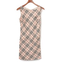 ノースリーブチェックワンピース 36 バーバリーブルーレーベル 74032 BURBERRY BLUE LABEL ベージュ レディース