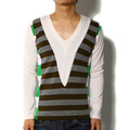 バーバリー Vネックデザインニット 31512 白×茶×グリーン系 メンズ 個性的なニット