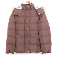 フォックスファー裏地チェックダウンジャケット 40 バーバリーロンドン 74519 BURBERRY LONDON ブラウン レディース