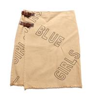 フリンジ装飾ベルト付ラップスカート 38 バーバリーブルーレーベル 66264 BURBERRY BLUE LABEL ベージュ レディース