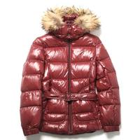 ラクーンファー装飾ベルト付ダウンジャケット 38 バーバリーロンドン 65034 BURBERRY LONDON ボルドー レディース
