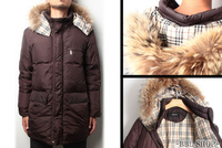 リアルファー付ダウンコート メンズ ブラウン◆バーバリーブラックレーベル 14ws