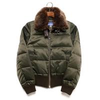 裏地チェックフェイクファー装飾ダウンジャケット 38 バーバリーブルーレーベル 65882 BURBERRY BLUE LABEL カーキ レディース