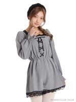 編み上げ×レース切替えロンパース/ブルー