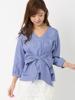 ウエストリボンブラウス/ネイビー