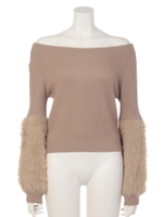 袖フェザーオフショルニット/ベージュ