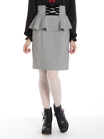 編み上げぺプラムタイトスカート/ブラウン