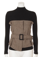 【CHILLE】トップス×千鳥ビスチェSET/ブラウン(015)