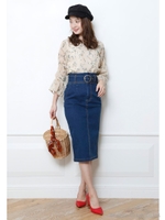 ハイウエストデニムタイトスカート/サックス