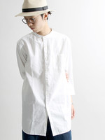 WEGO/綿麻ノーカラーロングシャツ