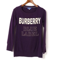 スタッズロゴロングスリーブカットソー 38 バーバリーブルーレーベル 75252 BURBERRY BLUE LABEL パープル レディース