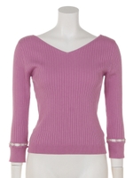 【7分袖】パールはさみ前後2WAYニット/ローズピンク