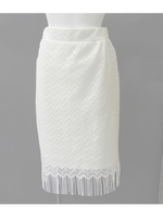 【Settimissimo】ジグザグレースフリンジヘムペンシルスカート/ホワイト(001)