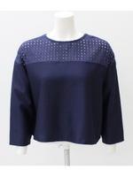 【Settimissimo】スクエアカットレース切替トップス/ネイビー(018)