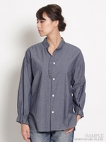 ソフトダンガリーフリルブラウス/ネイビー