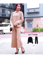 リブニット×パンツSET/ベージュピンク(047)