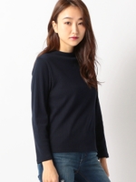 ワイドモックネックリブトップス/ネイビー