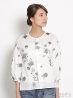 ヴィンテージクロスモノトーンバイヤスフラワーブルゾンブラウス/ホワイト