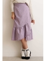 麻調裾フリンジスカート/ラベンダー(080)