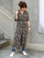 フラワー開襟シャツワンピ/クロ