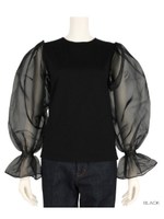 オーガンジーシアースリーブカットソー/WHITE